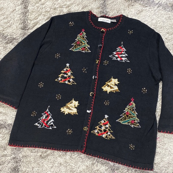 Victoria Jones women holiday Christmas cardigan sweater black size 2X - Picture 16 of 16